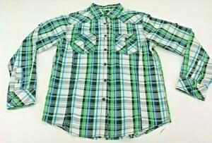 Chalc Boys Button Up Shirt Plaid Long Sleeve Cotton Green Sz L 10/12